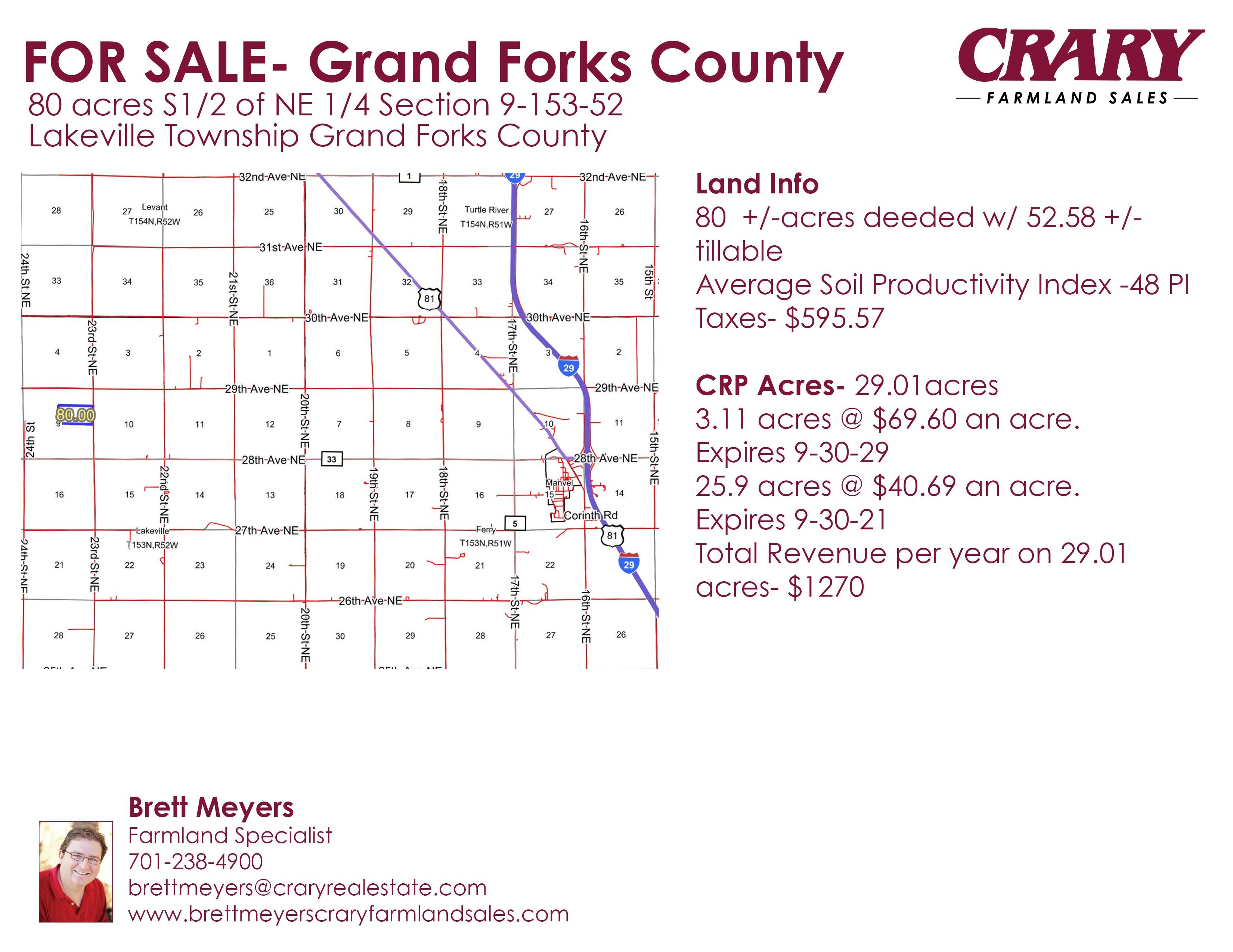 80 acres in Grand Forks County, North Dakota